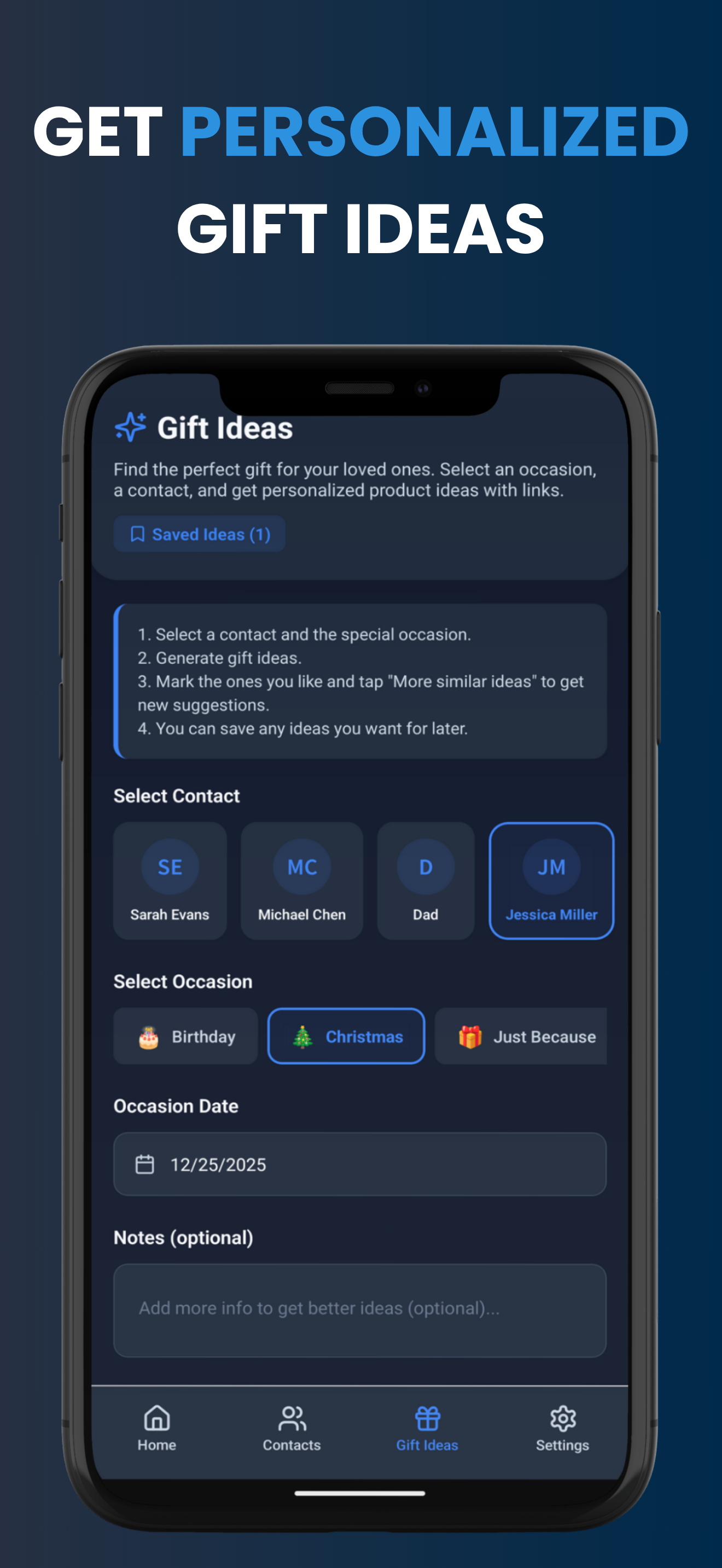 TruDetail's gift ideas feature based on a contact's noted preferences.