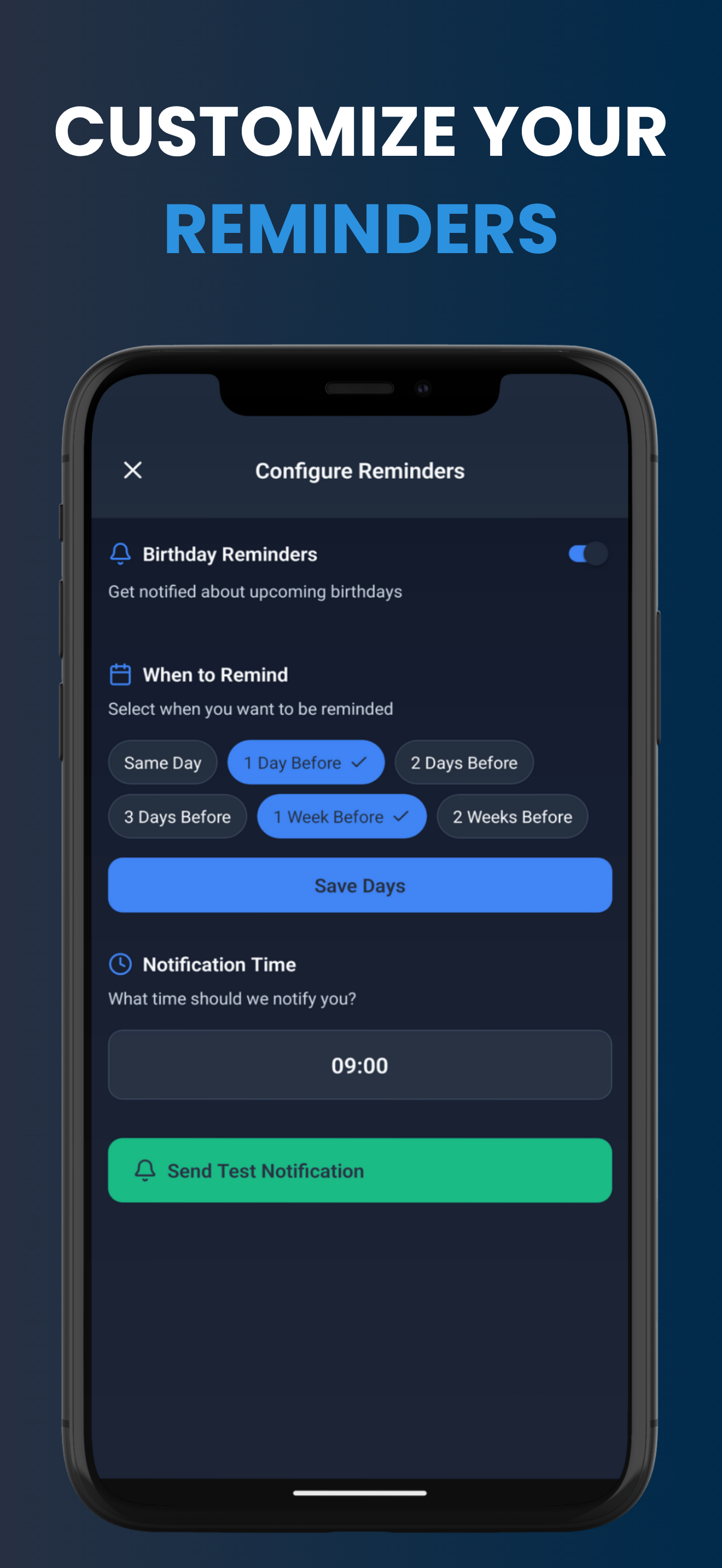 Customizing reminders for birthdays and important dates in the TruDetail app.